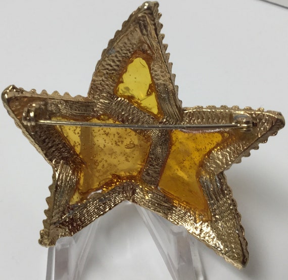 Huge Star Shaped Fall Colors Resin Brooch Gold Te… - image 8