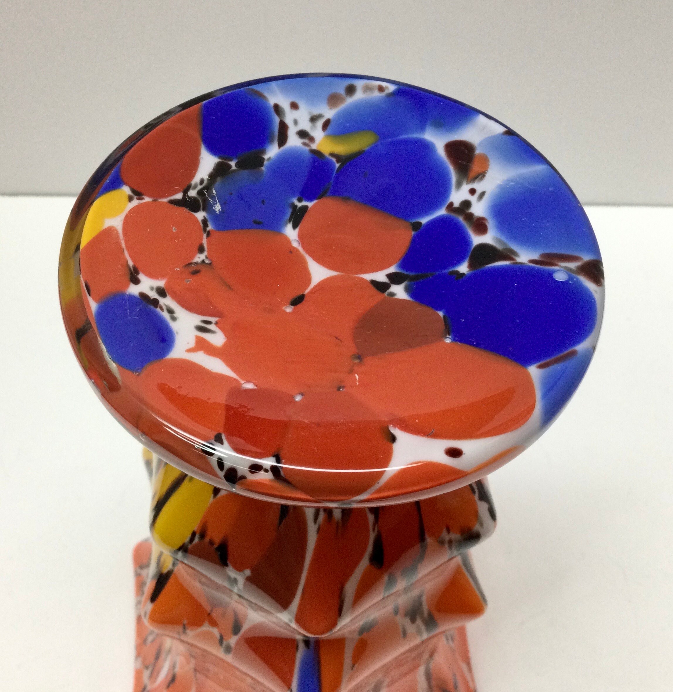 Czechoslovakian Glass Vase Multi Color Hexagonal Top Vintage