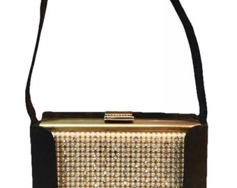 Elgin American Miniaudiere Carryall Black Case Pearls Rhinestones