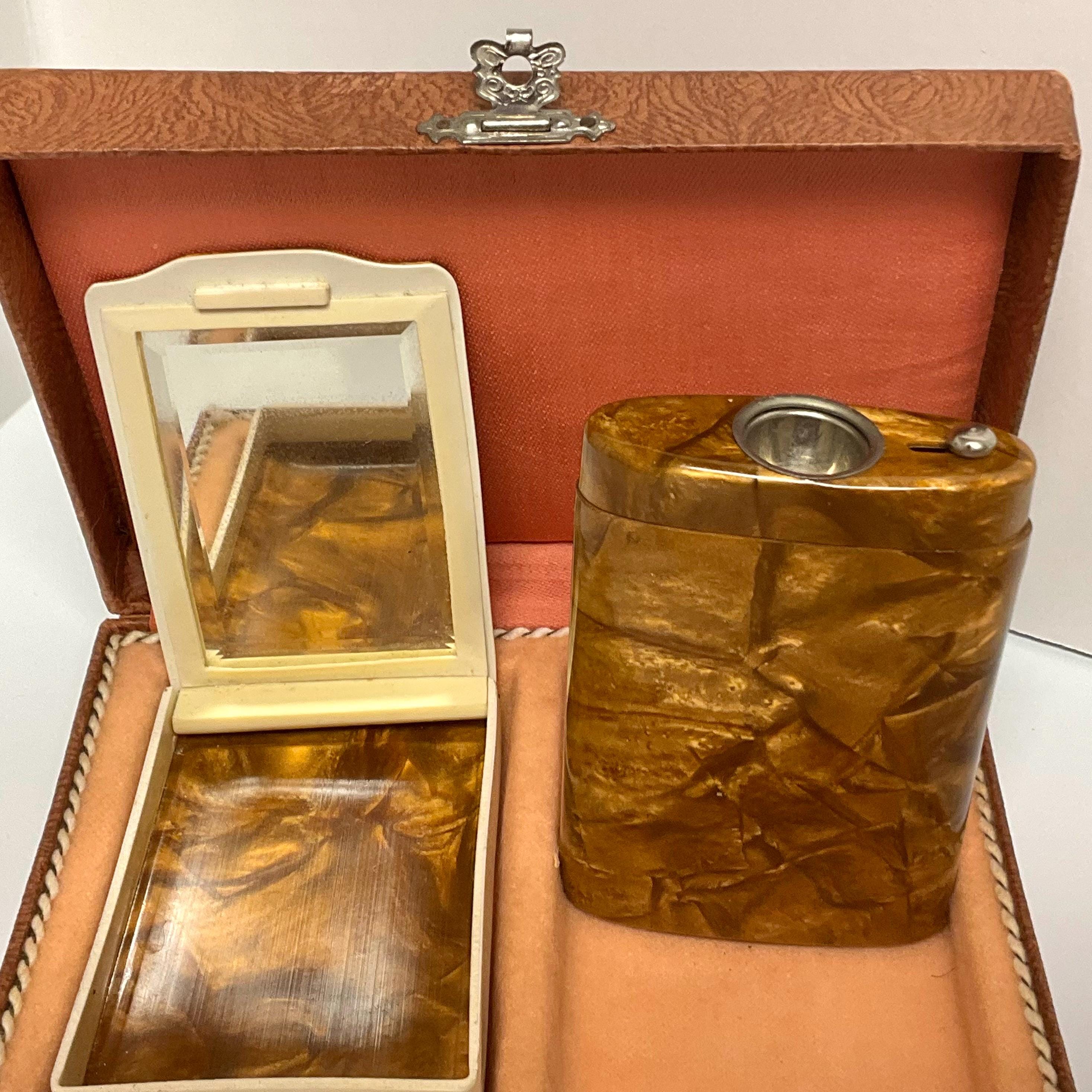 Art Deco Bakelite and Celluloid Powder Compact and Lighter Set Original ...