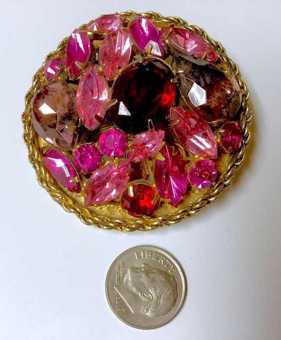 Huge Outstanding Pink Purple and Red Jeweled Brooc