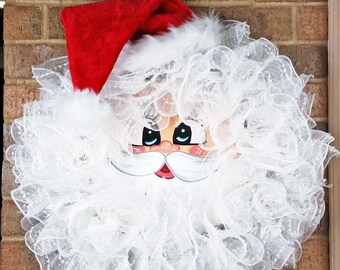 Santa Face Wreath - Ruffled Snow Mesh Wreath - Christmas Wreath - Holiday Santa Wreath  - Santa Claus - Christmas Door Decor