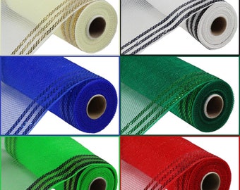 10.25" X 10 Yards (30 Feet) Border Mesh w/ Foil Cream/ Gold, White/ Black, Royal Blue, Lime/ Black, Emerald, Red