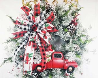 Christmas Red Truck Snowman Wreath