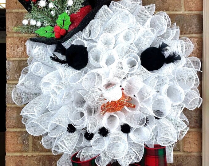Top Hat Snowman Wreath, Snowman Face Wreath, Christmas Snowman, Snowman