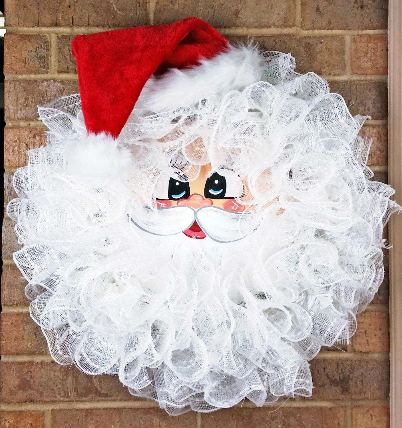 Santa Face Wreath Ruffled Snow Mesh Wreath Christmas Wreath