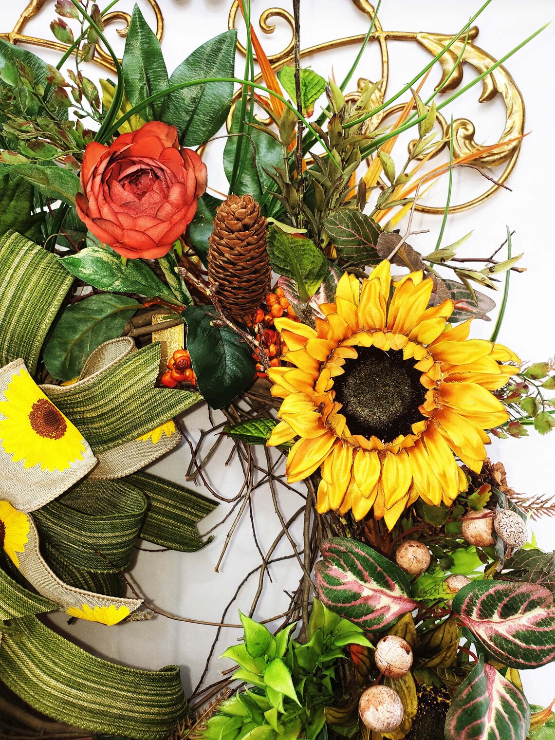 Sunflower Ranunculus Wreath Large Grapevine Summer Fall - Etsy