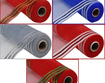 10.25" X 10 Yards (30 Feet) Border Mesh w/ Foil Red/ Gold, Silver, Royal Blue/ White, Red/ White, Red/ Lime