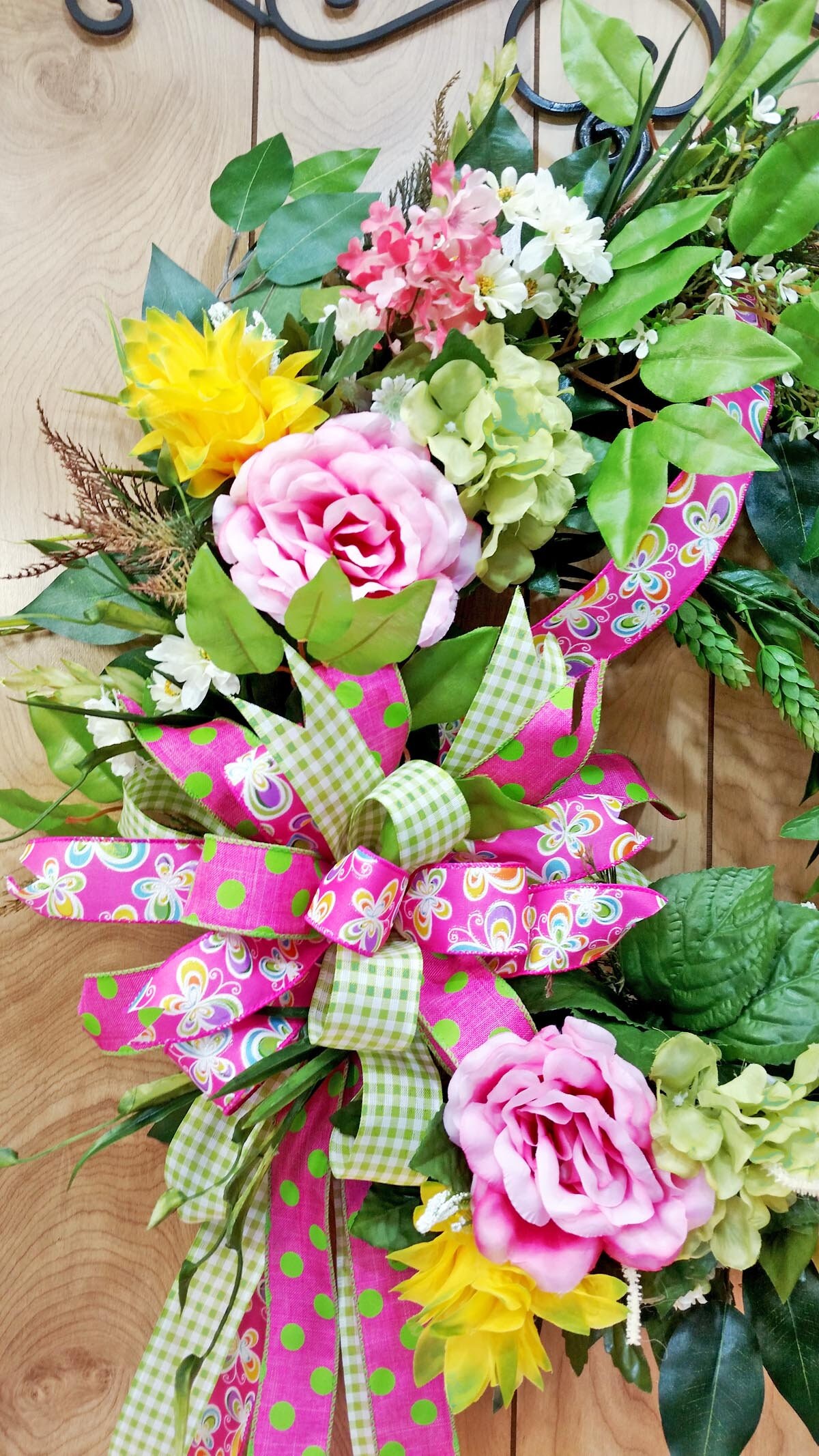 Pink Rose Grapevine Wreath - Whimsical Bow - Triple Bow - Mother's Day ...
