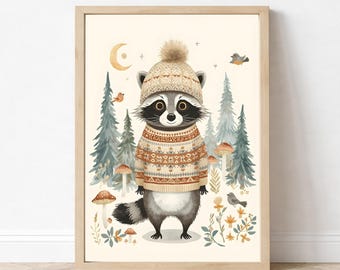 Wydrukowana grafika ścienna do pokoju dziecięcego z motywem szopa, wystrój pokoju dziecięcego z leśnymi zwierzętami, nadruk ze zwierzętami leśnymi, dekoracja ścienna do pokoju dziecięcego, sztuka do pokoju dziecięcego