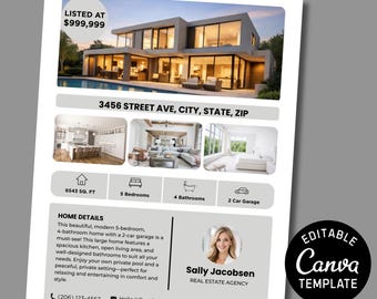 Szablon ulotki z ofertą nieruchomości, szablon marketingowy na dzień otwarty, Canva, pobieranie cyfrowe