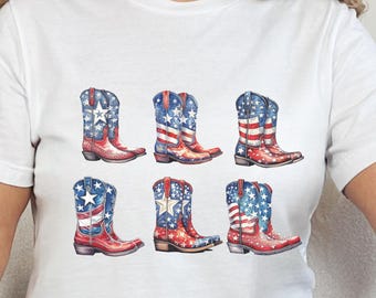 4 lipca Patriotyczna kowbojska koszulka PNG, amerykańska kowbojska koszulka z nadrukiem sublimacyjnym, koszulka Country Concert Tee Western Graphic Tee