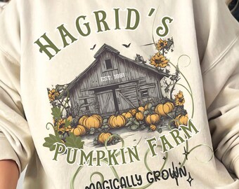 Hagrid's Pumpkin Farm PNG, Koszulka z naszywką z dyni PNG, Koszulka jesienna Jesienne zbiory Clipart Zbieranie dyni PNG Rustykalna jesienna sublimacja