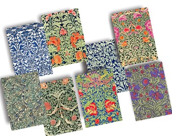 Könnte beinhalten: Eine Sammlung von Notizbüchern mit floralen Mustern in verschiedenen Farben. Die Notizbücher zeigen detaillierte Designs von Blumen, Blättern und Ranken in Blau-, Orange-, Rot- und Grüntönen. Die Notizbücher sind auf einer weißen Oberfläche angeordnet.