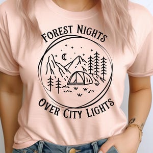 Forest Nights Over City Lights Png, Sublimation Design, Camping Clipart, Retro Digital Image, T-Shirt Png, Instant Digital Download Png