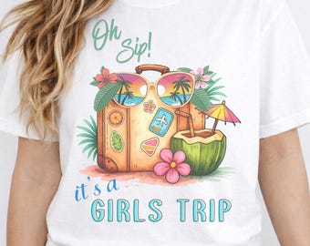 Wycieczka dla dziewczyn Png, Wakacje w tropikach Png, Koszulka plażowa Png, Oh Sip It’s A Girls Trip Png, Różowy flaming Png, Koszulka wakacyjna, Wycieczka dla przyjaciółek PNG