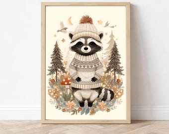 Wydrukowana grafika ścienna do pokoju dziecięcego z motywem szopa, dekoracja pokoju dziecięcego z leśnymi zwierzętami, wydruk z leśnymi zwierzętami, pobierz pokój dziecięcy
