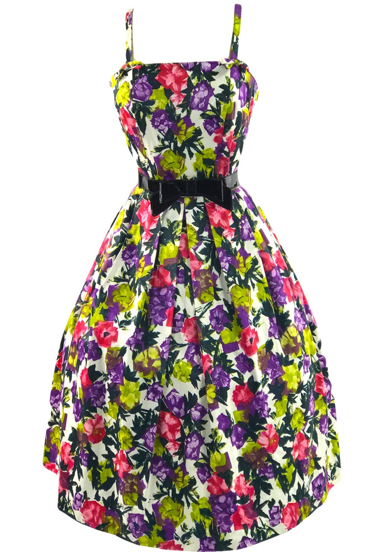 Vibrant 1950s Impressionist Floral Polished Cotton Dress/ 50s - Etsy
