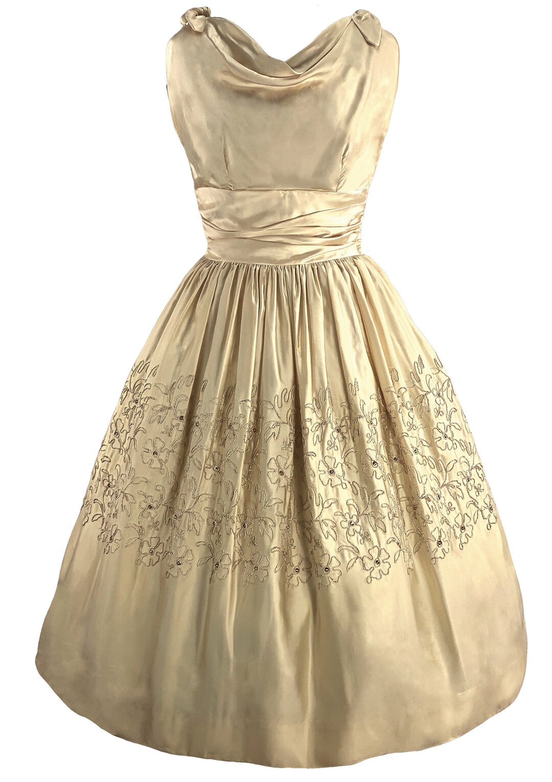 1950s Beaded Pale Gold Silk Satin Cocktail Dress 50s Party - Etsy