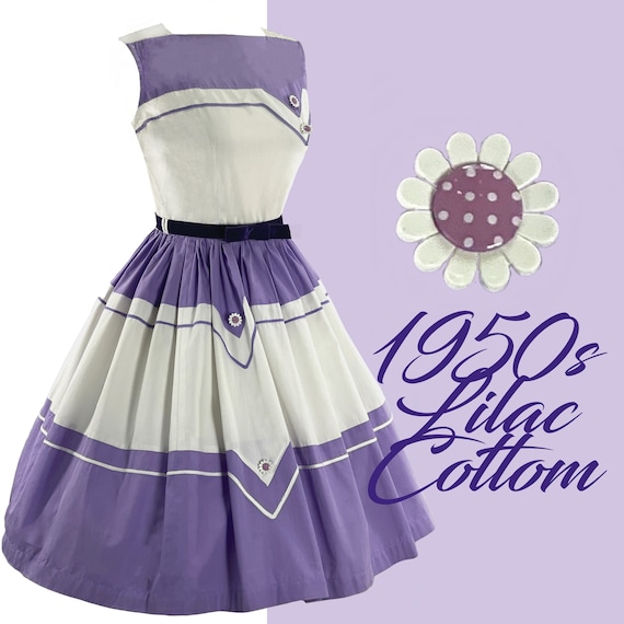 Vintage Late 1950s Purple and White Cotton Dress -