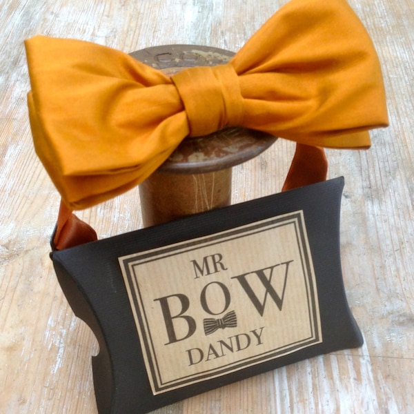 Dapper Bow Tie in Burnt Orange. Sumptuous 100% silk with satin adjustable neck fitting available in over 50 colours and patterns
