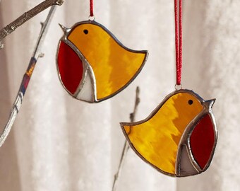 Stained glass Robin red breast decoration, teacher gifts, Bird lover gift, bird glass art, Christmas, bauble tree decor