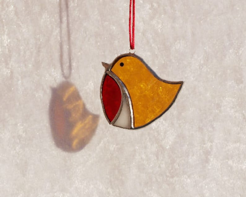 Stained glass Robin red breast decoration, teacher gifts, Bird lover gift, bird glass art, Christmas, bauble tree decor image 4