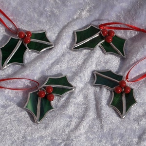 traditional christmas decoration, glass tree ornament, Christmas tree decoration, stained glass holly, traditional bauble, traditional xmas
