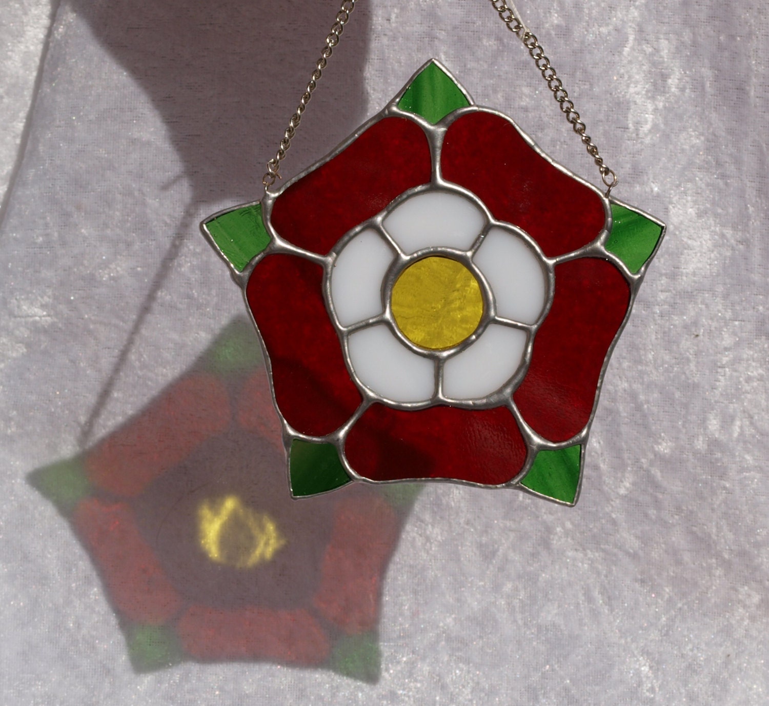 Tudor Rose, rose, glass Tudor rose, glass rose, stained glass flower, red flower, red rose, suncatcher, traditional rose, English rose