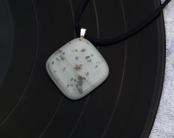 White confetti fused glass pendant / necklace - Would make a great wedding / birthday / anniversary present / gift