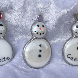 Personalised glass bauble, snowman, glass bauble, stained glass, Christmas decoration, Christmas eve box, snowman tree decor, tree decor