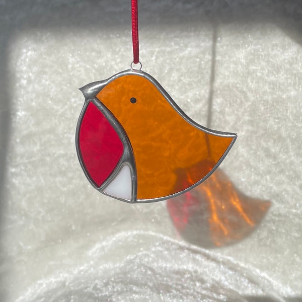 Stained Glass Robin Decoration: Bird Lover Gift, Christmas Bauble