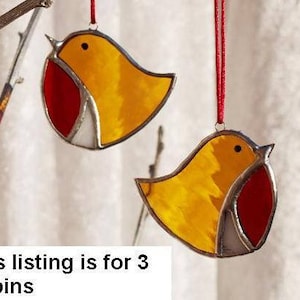 Stained glass Robin decoration, teacher gifts, Bird lover gift, bird glass art, window/ mirror ornament, sun catcher, Christmas bauble decor