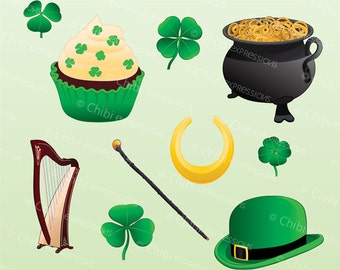 St PATRICK’S DAY, clipart, vector graphic, digital clip art, anime images, instant download, celtic, holiday, lucky, green, shamrock, clover