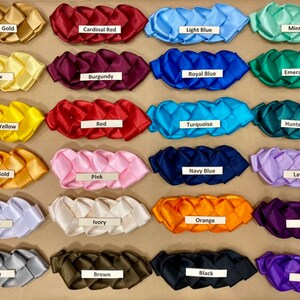 Puede incluir: Una colecci&oacute;n de 24 pinzas para el pelo de sat&eacute;n trenzado en varios colores, incluyendo oro antiguo, rojo cardenal, azul claro, verde menta, amarillo, burdeos, azul real, verde esmeralda, amarillo brillante, rojo, turquesa, verde cazador, oro brillante, rosa, azul marino, lavanda, blanco, marfil, naranja, ciruela, gris, marr&oacute;n, negro y morado.