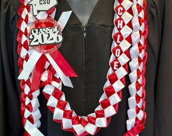 Ribbon Leis Set for Graduation/personalized name/ school colors #092