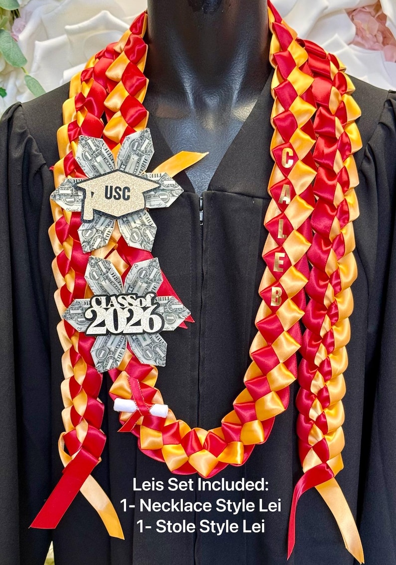 Collar de graduación de la clase de 2026 / nombre personalizado / colores de la escuela #095 Style #2F Set