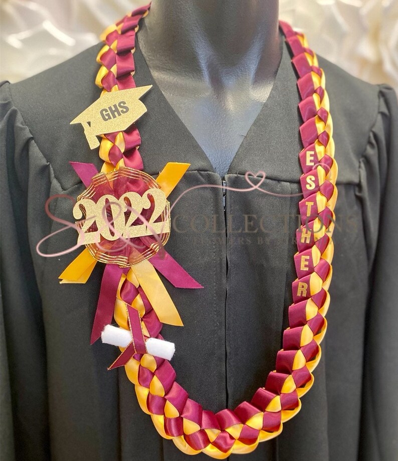 Braided 5/8' Ribbon Leis for Graduation, personalized name, customize with school color #092 