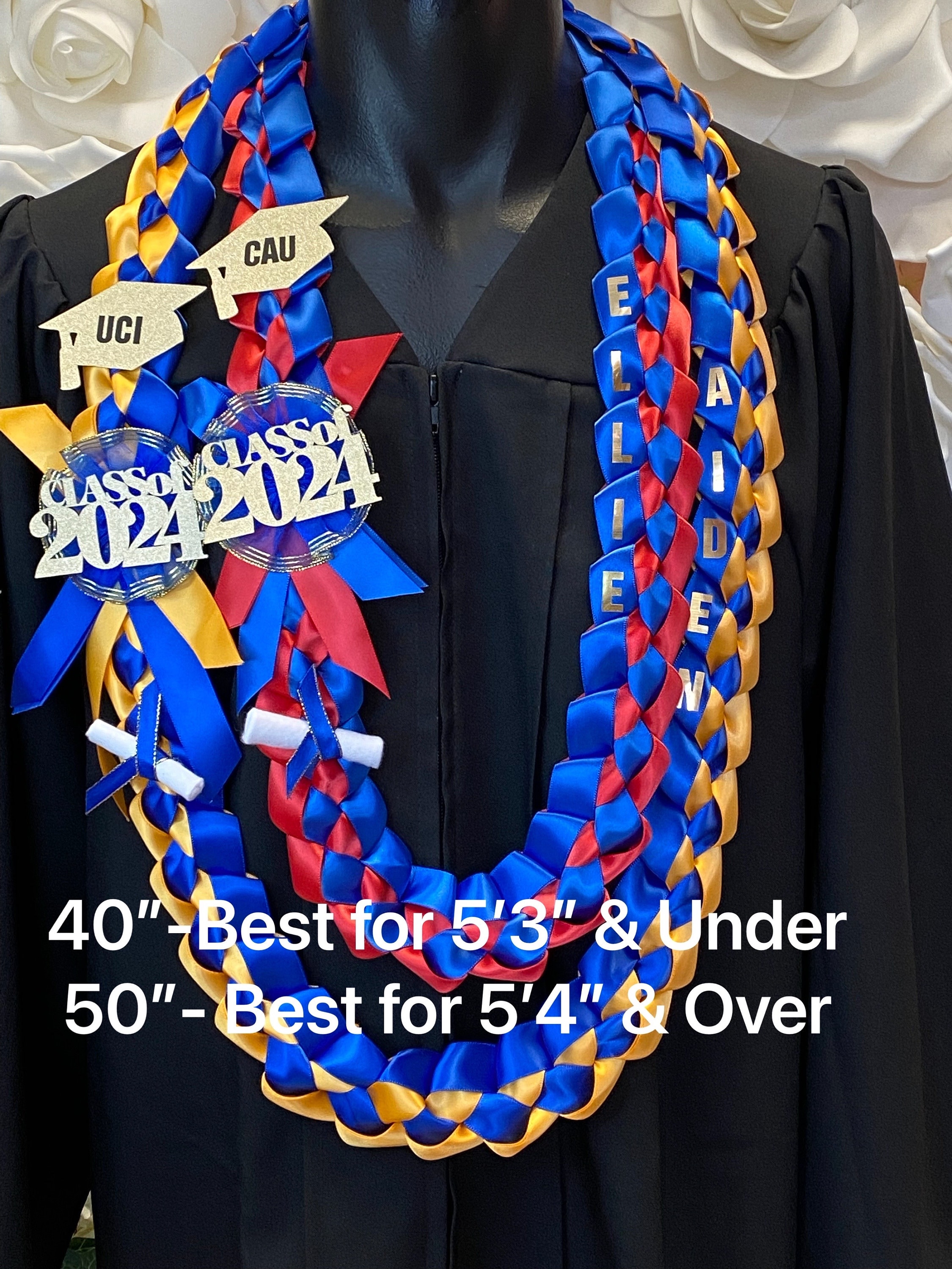 🎁Buy 2 FREE SHIPPING🎁|Personalized Braided 7/8&quot; Ribbon Leis for Graduation/personalized name/ school colors