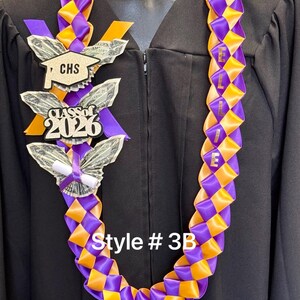Collar de graduación de la clase de 2026 / nombre personalizado / colores de la escuela #095 Style # 3B