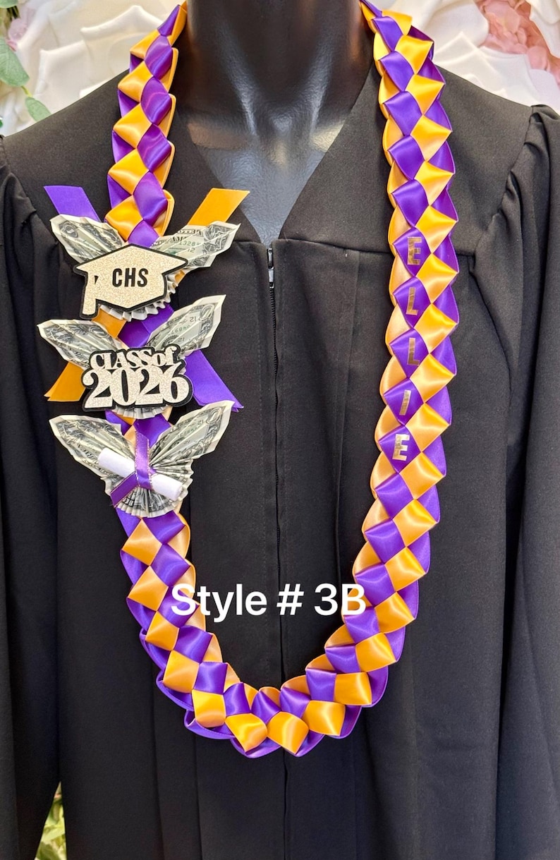 Collar de graduación de la clase de 2026 / nombre personalizado / colores de la escuela #095 Style # 3B