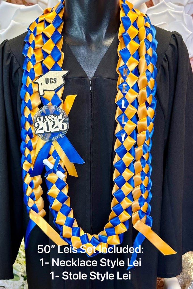 Collar de graduación de la clase de 2026 / nombre personalizado / colores de la escuela #095 Style #1R Set
