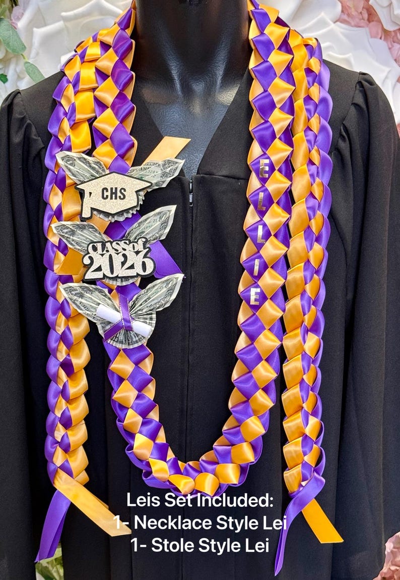 Collar de graduación de la clase de 2026 / nombre personalizado / colores de la escuela #095 Style # 3B Set