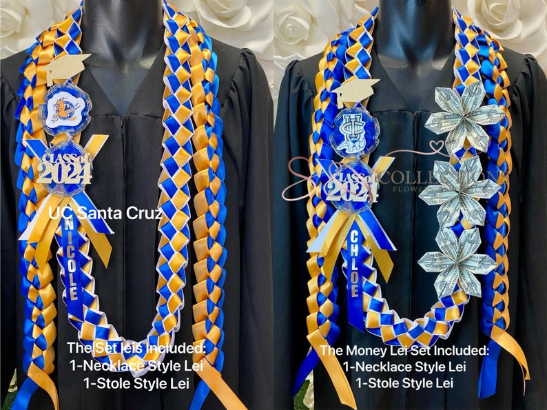 University of California, UC personalized ribbon leis/ Graduation leis/ Class of 2024 3 Flowers Set