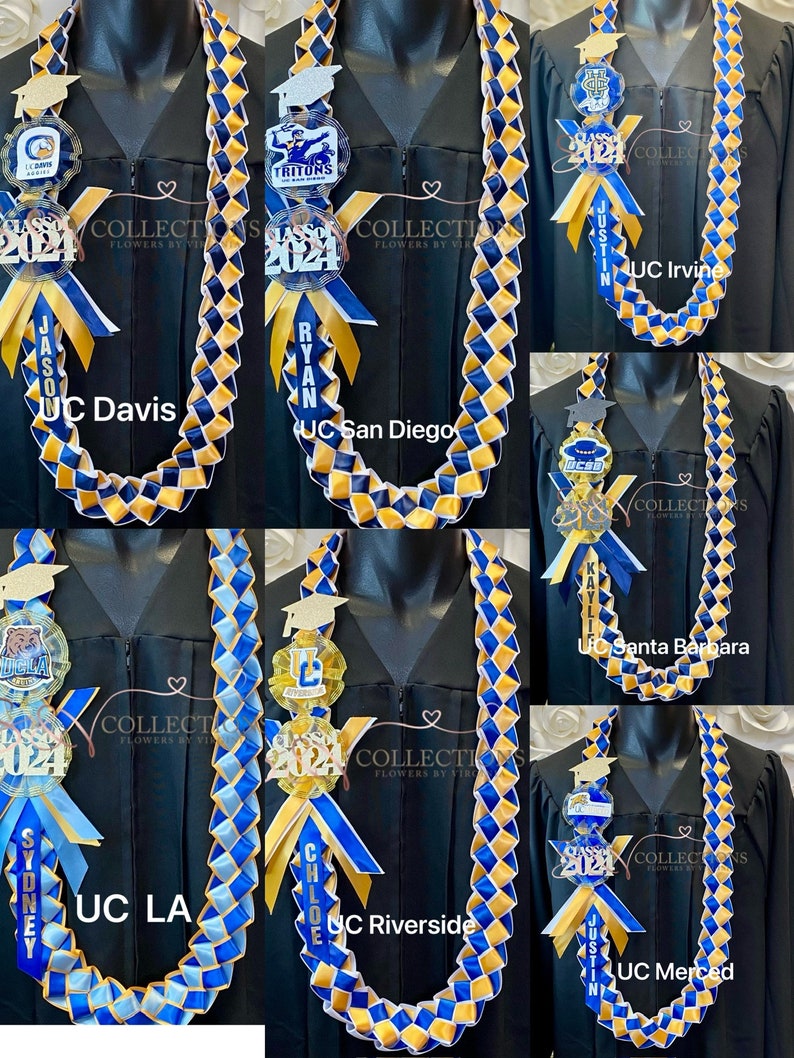 University of California, UC personalized ribbon leis/ Graduation leis/ Class of 2024 image 2