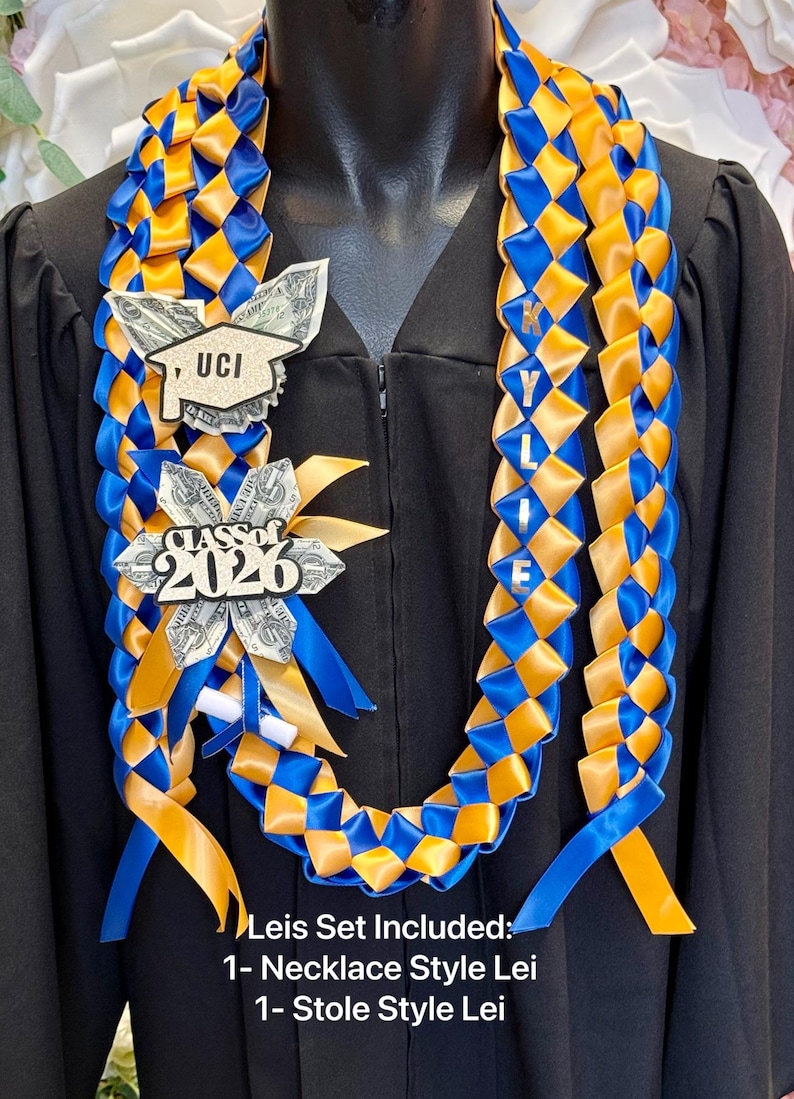 Collar de graduación de la clase de 2026 / nombre personalizado / colores de la escuela #095 Style#1B1F Set