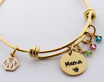 Birthstone Bracelet for Mom Birthday Gift for New Mom Personalized Birthstone Bracelet Name Bracelet for Mom Gift Birthstone Bracelet Family