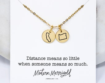 Personalized Long Distance Best Friend Gift Friendship Necklace State Charm Necklace for Long Distance Relationship State Necklace Two State