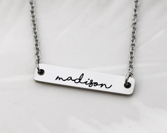 Name Necklace Silver Bar Necklace with Name Engraved Name Necklace for Mom Custom Name Necklace for Mom Personalized Gift for Women