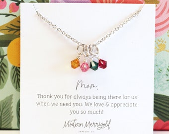 Personalized Birthstone Necklace for Mom Gift for Mom Birthstone Jewelry Charm Necklace for Mom Birthday Gift from Daughter